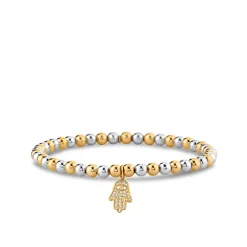 Gold & Diamond Hamsa on Two-Tone Gold Beads