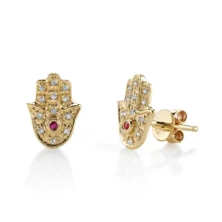 Gold & Diamond Hamsa Stud
