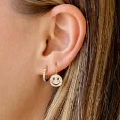 Gold & Diamond Happy Face French Wire Earrings