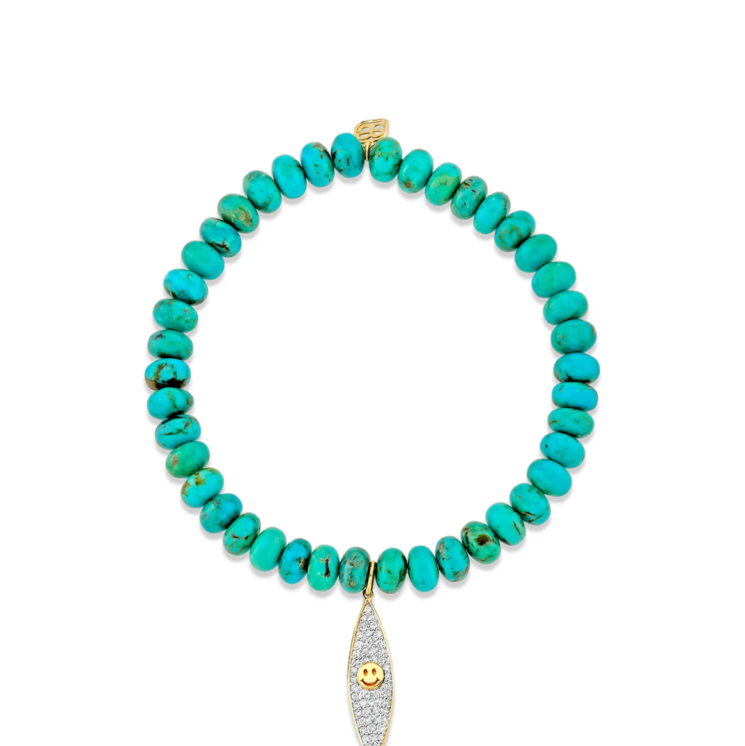 Gold & Diamond Happy Face Surfboard on Turquoise