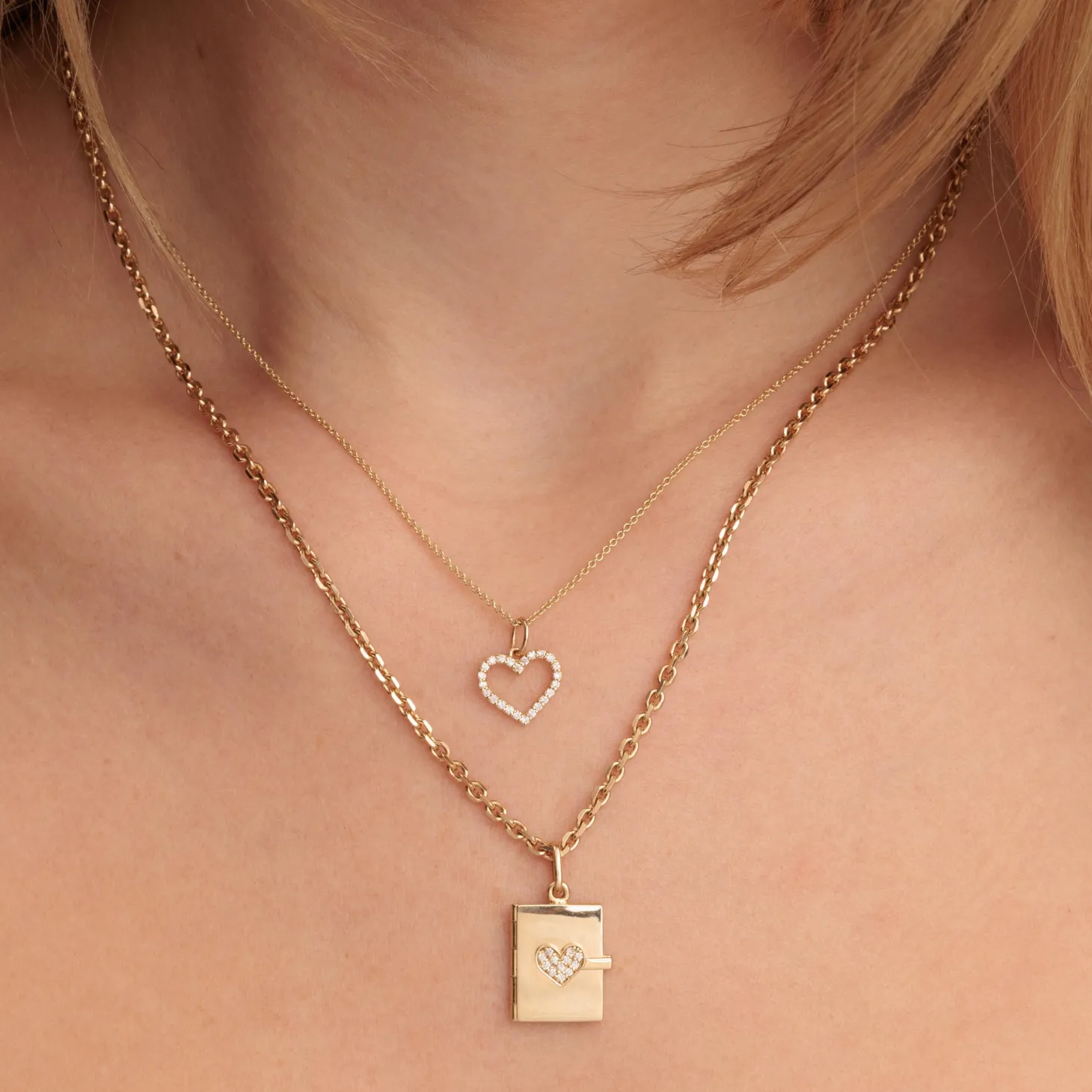 Gold & Diamond Heart Locket Charm