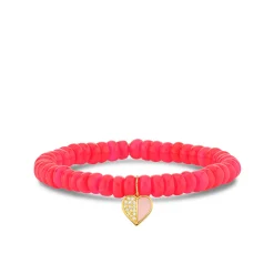 Gold & Diamond Heart on Hot Pink Ethiopian Opal