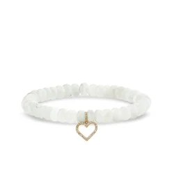 Gold & Diamond Heart on Rainbow Moonstone