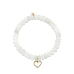 Gold & Diamond Heart on Rainbow Moonstone