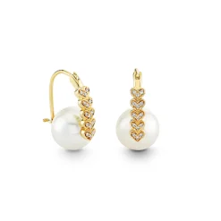 Gold & Diamond Heart Pearl Earrings