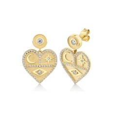 Gold & Diamond Heart Tricon Drop Earrings