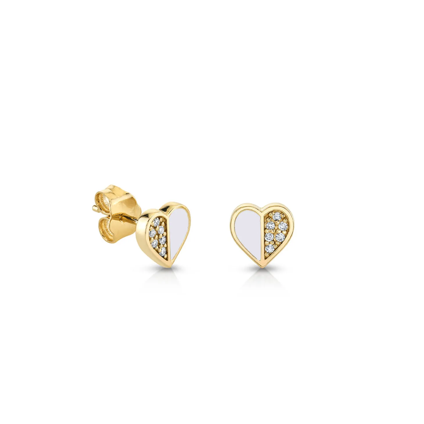Gold & Diamond Heart With Stone Inlay Stud