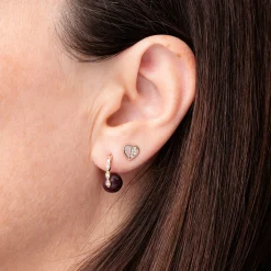 Gold & Diamond Heart With Stone Inlay Stud