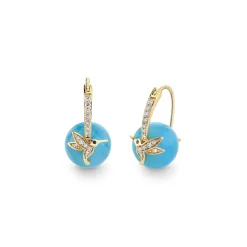 Gold & Diamond Hummingbird Aquamarine Earrings