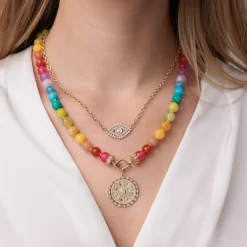 Gold & Diamond Icon Wheel Jade Necklace