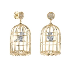 Gold & Diamond Large Albert Cage on Pave Disc Earrings