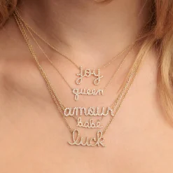 Gold & Diamond Large Amour Script Necklace
