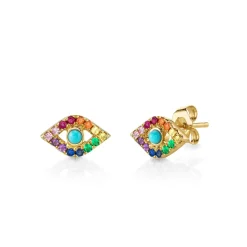 Gold & Diamond Large Bezel Eye Rainbow Stud