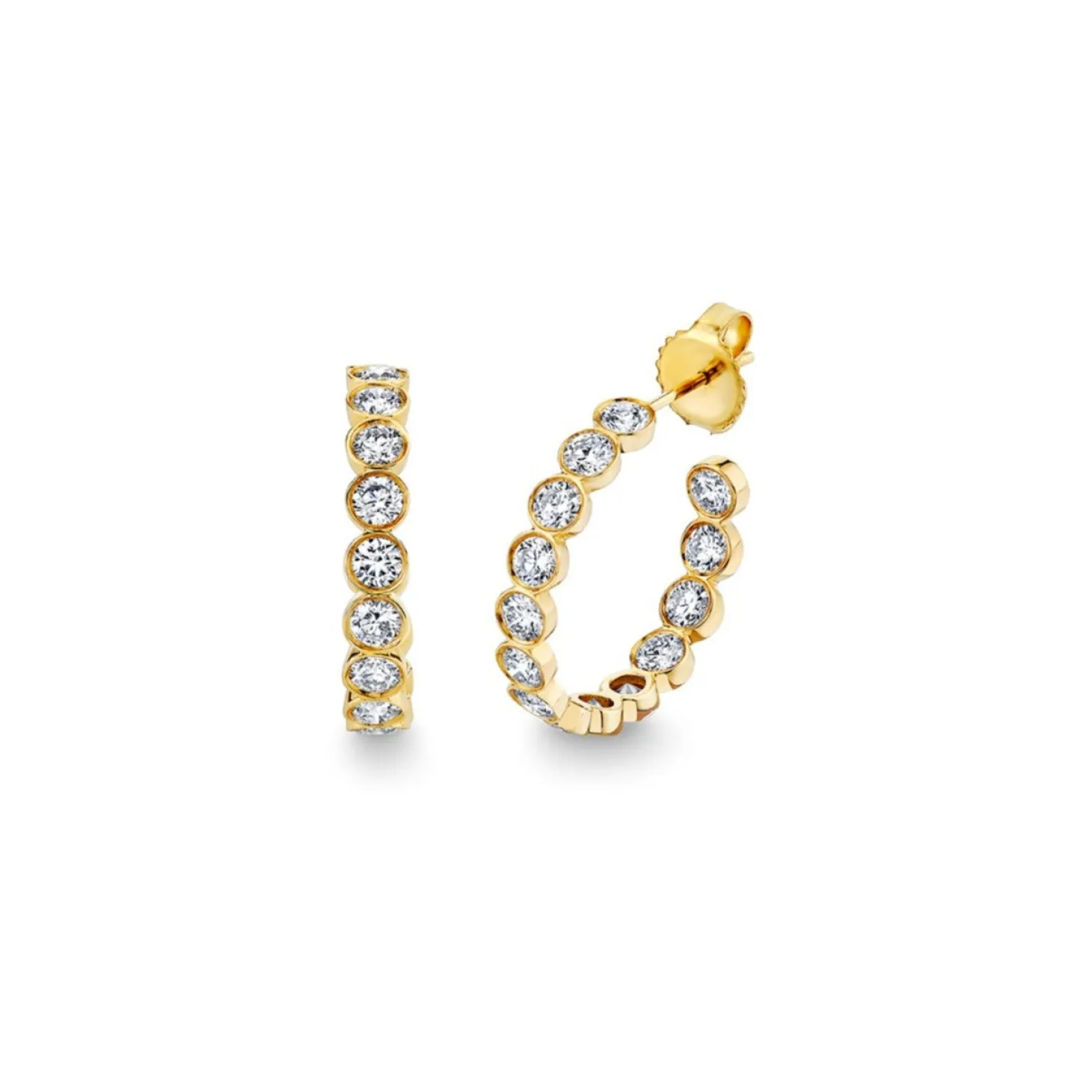 Gold & Diamond Large Bezel Medium Hoops