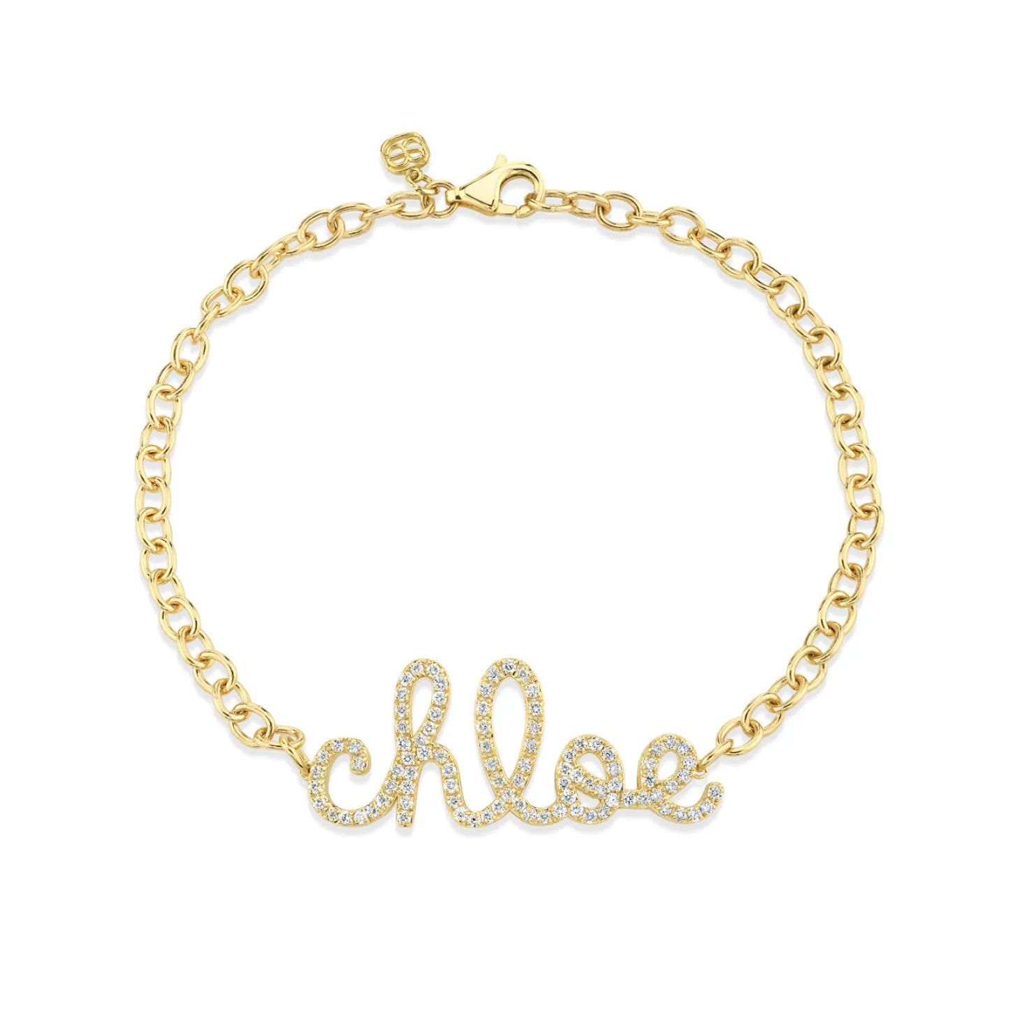 Gold & Diamond Large Custom Script Bracelet