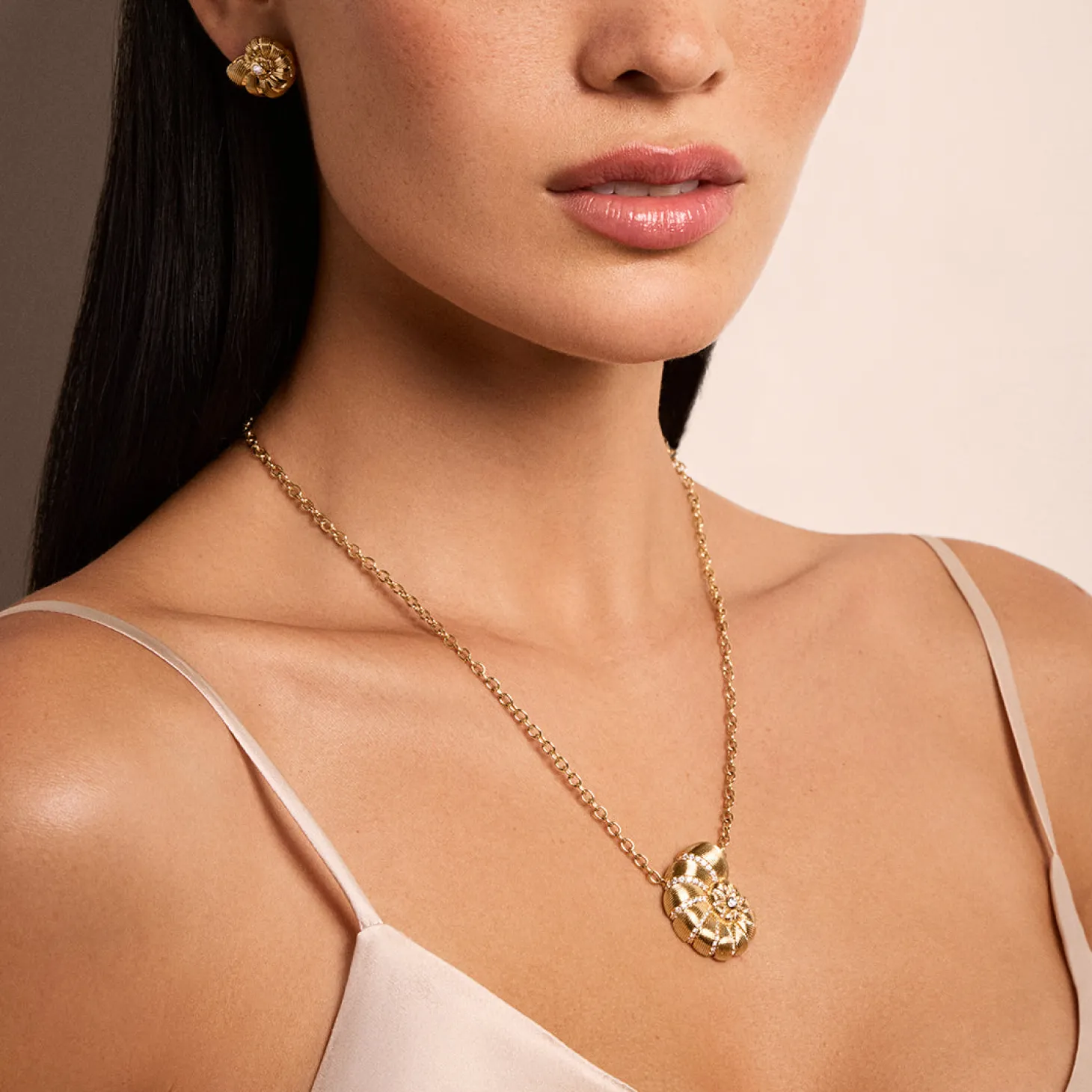 Gold & Diamond Large Fluted Nautilus Shell Necklace