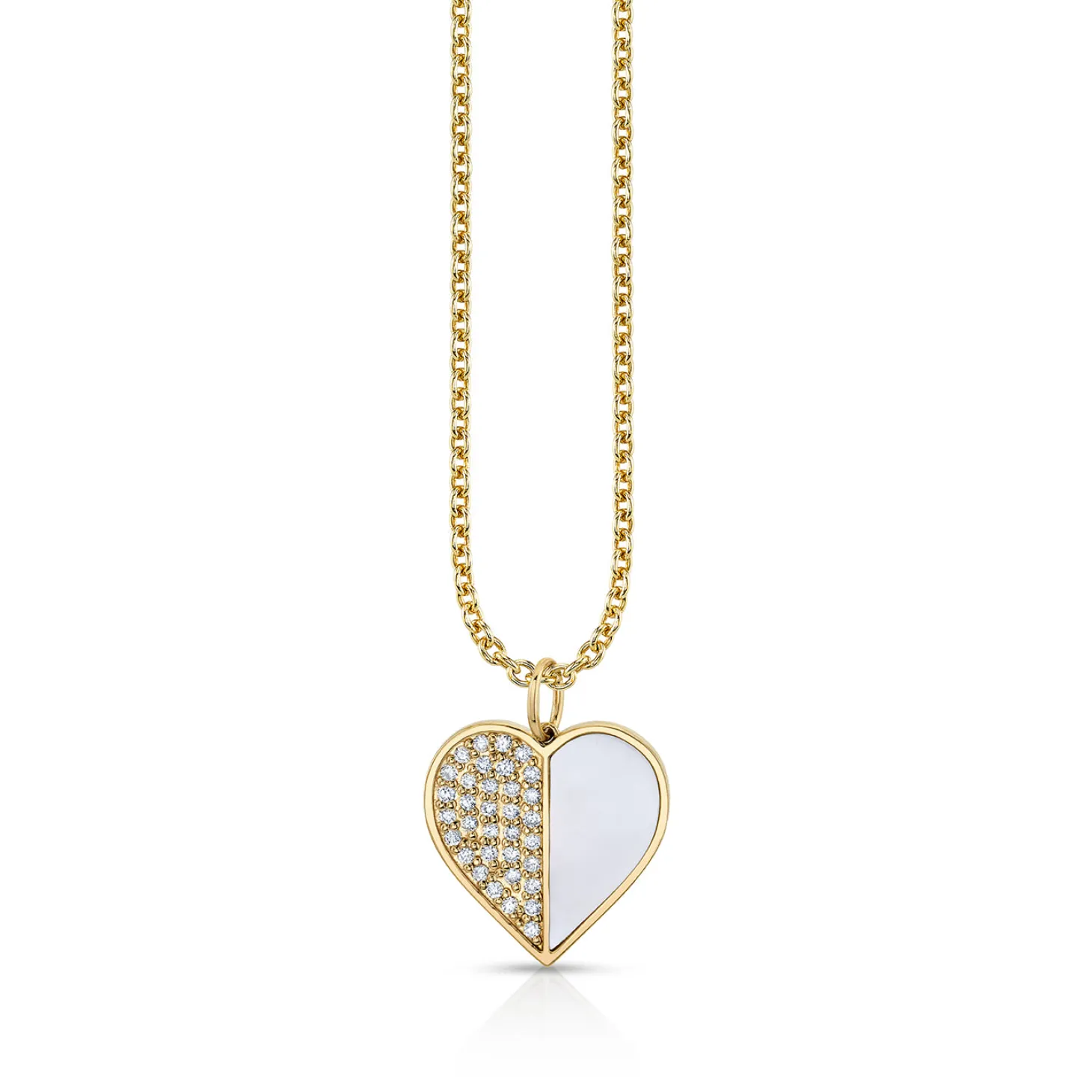 Gold & Diamond Large Heart Mother of Pearl Inlay Charm