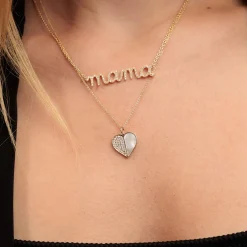 Gold & Diamond Large Heart Mother of Pearl Inlay Charm