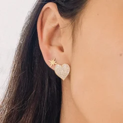 Gold & Diamond Large Heart Stud