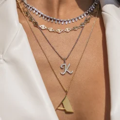 Gold & Diamond Large Initial Charm Necklace