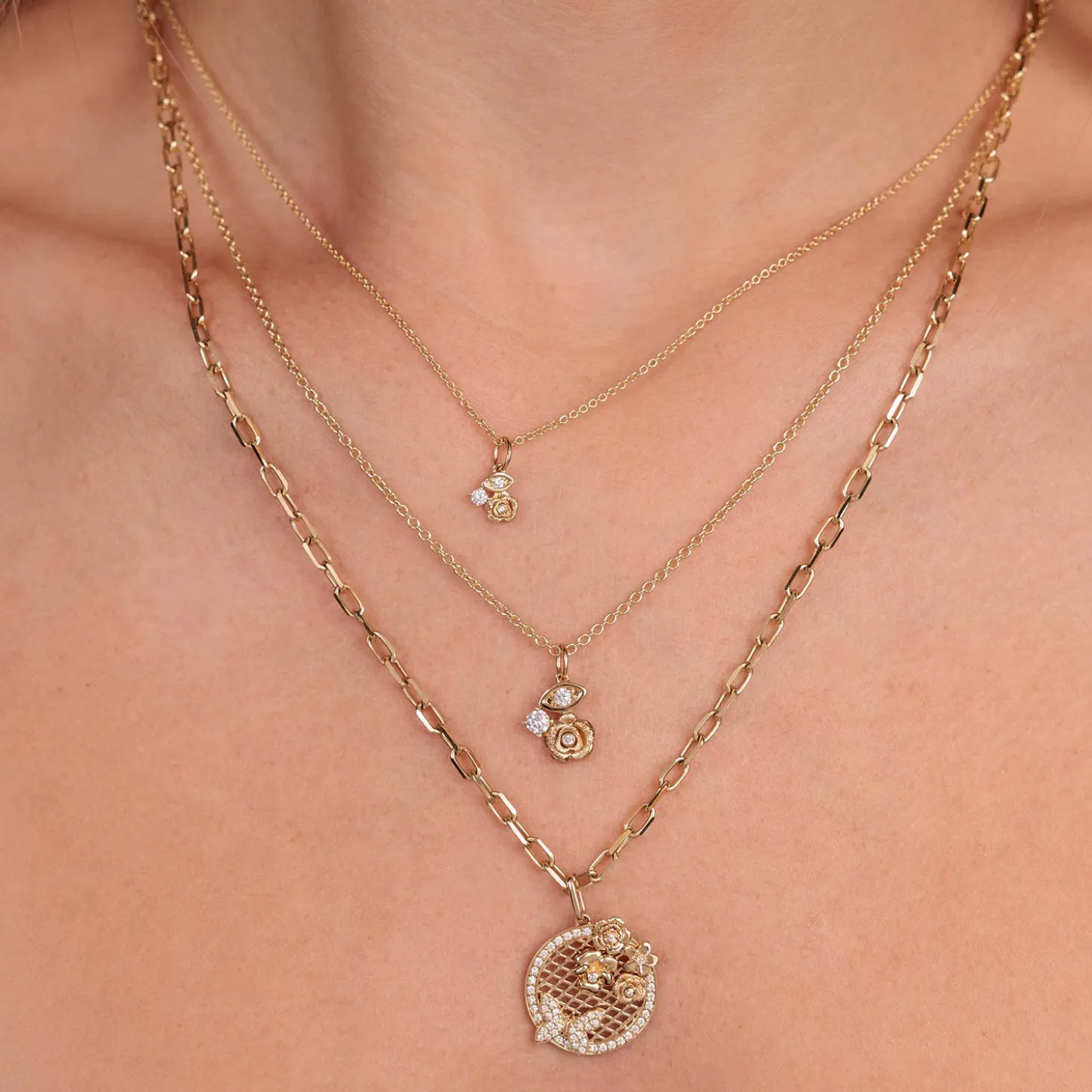 Gold & Diamond Large Marquise Eye Rose Charm