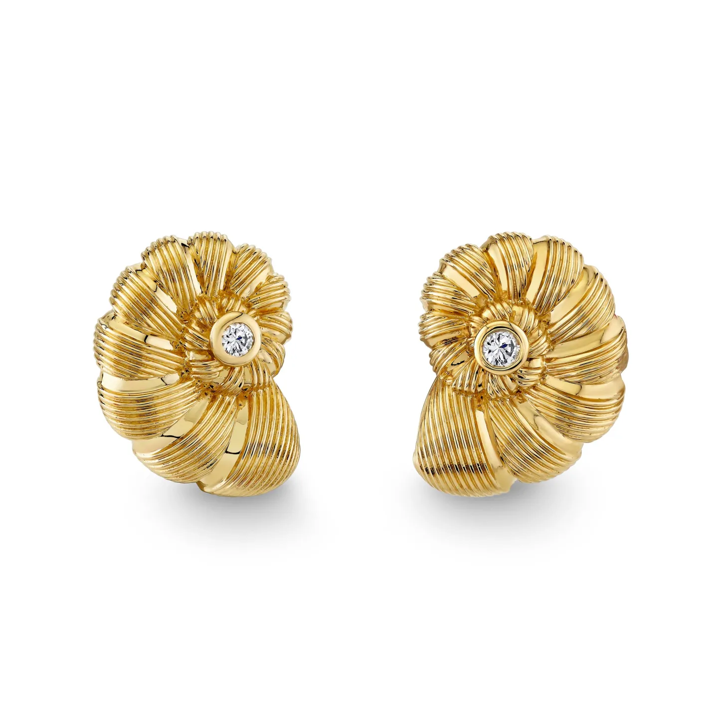 Gold & Diamond Large Nautilus Shell Studs