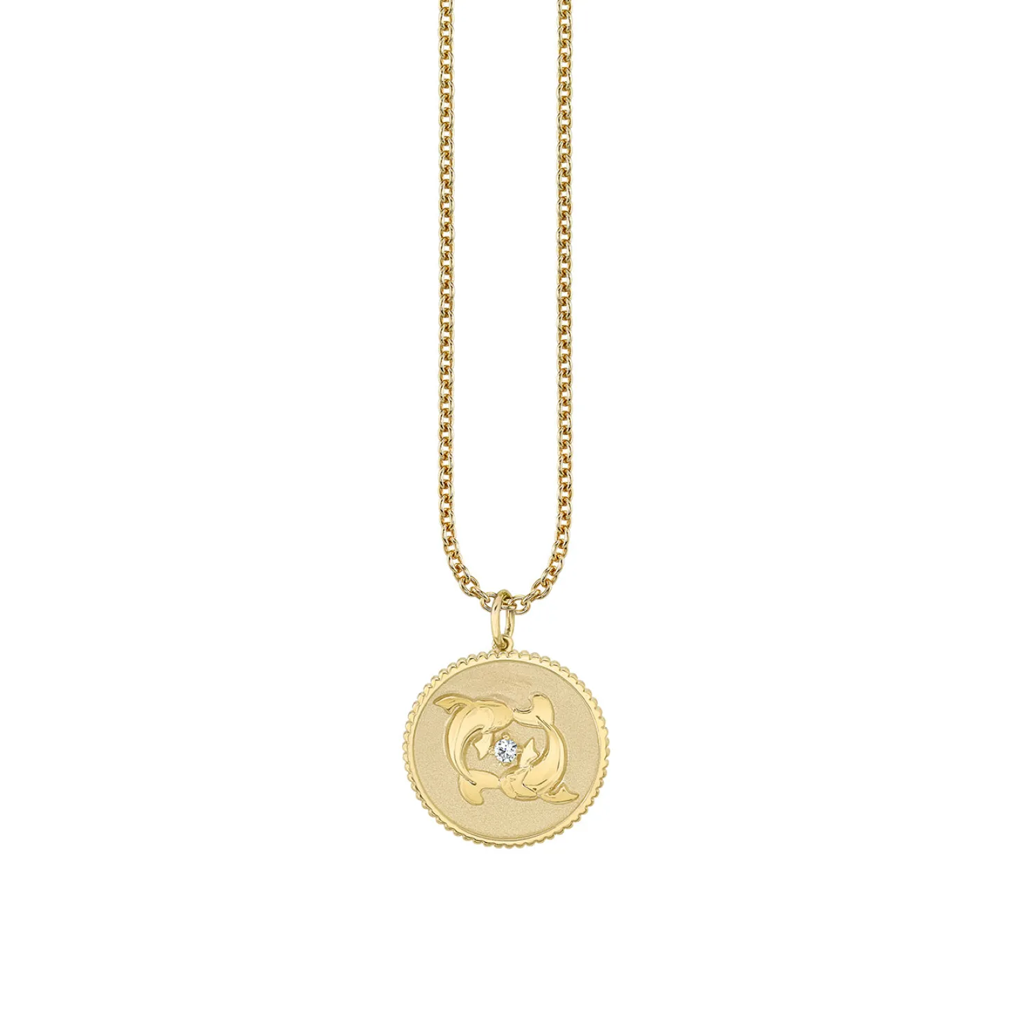 Gold & Diamond Large Pisces Zodiac Medallion