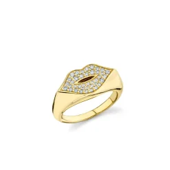 Gold & Diamond Lips Signet Ring