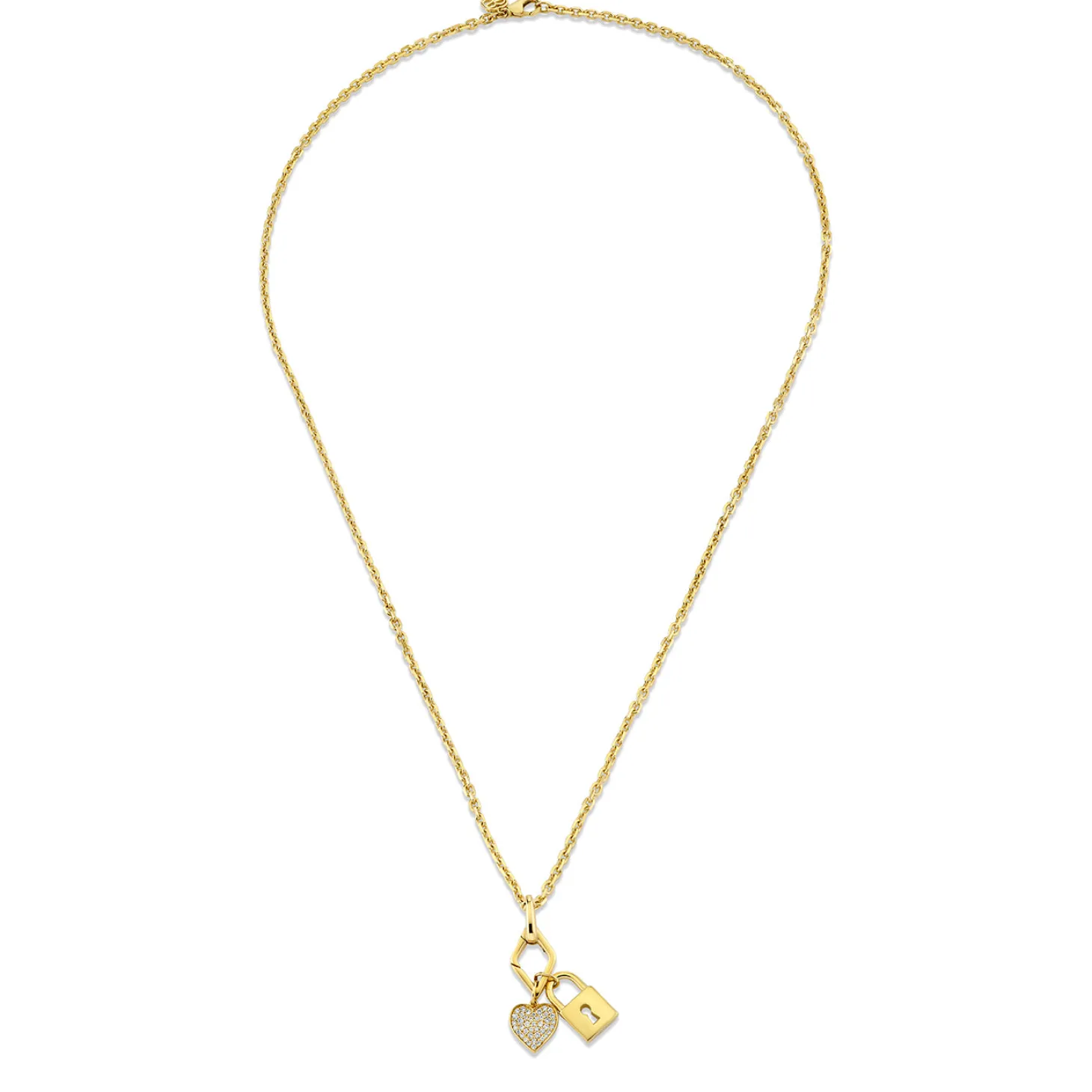 Gold & Diamond Lock and Heart Necklace