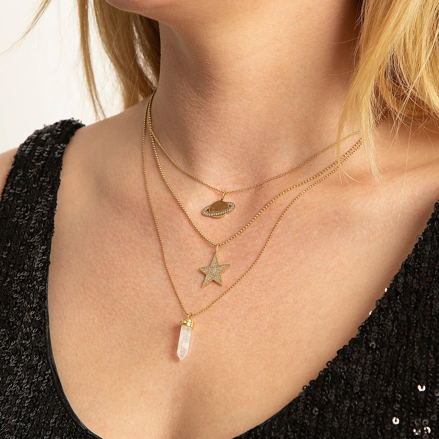 Gold & Diamond Long Carved Stone Charm