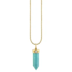 Gold & Diamond Long Carved Stone Charm