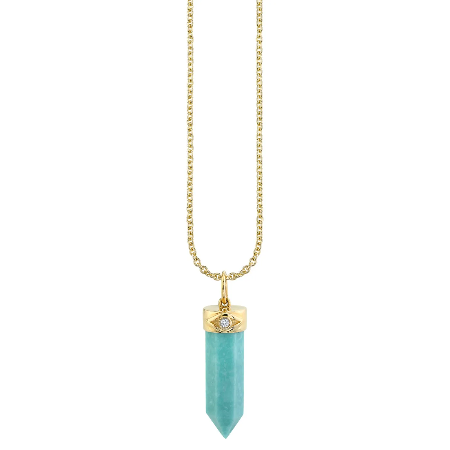 Gold & Diamond Long Carved Stone Charm