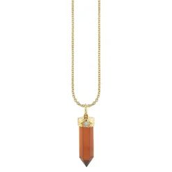 Gold & Diamond Long Carved Stone Charm