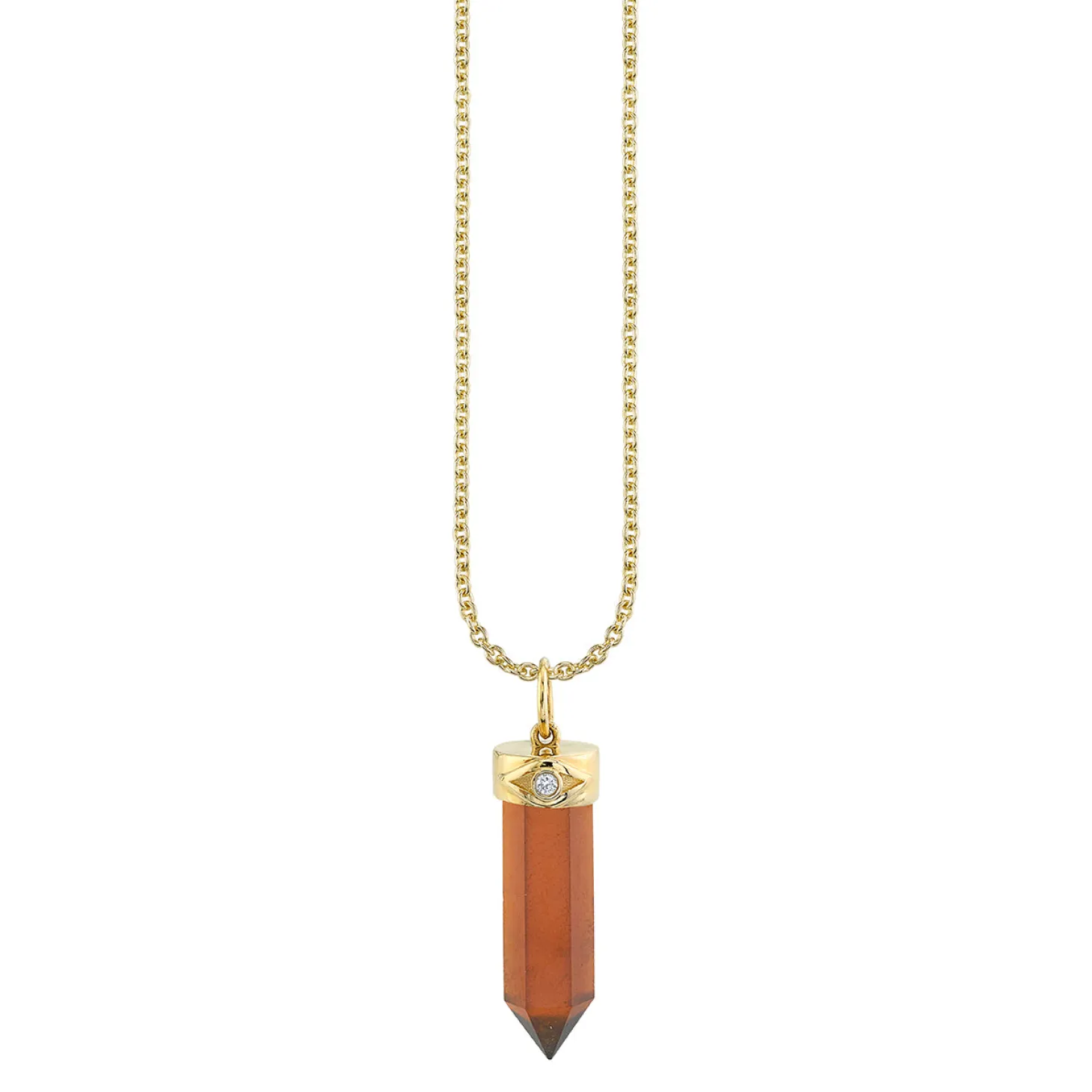 Gold & Diamond Long Carved Stone Charm