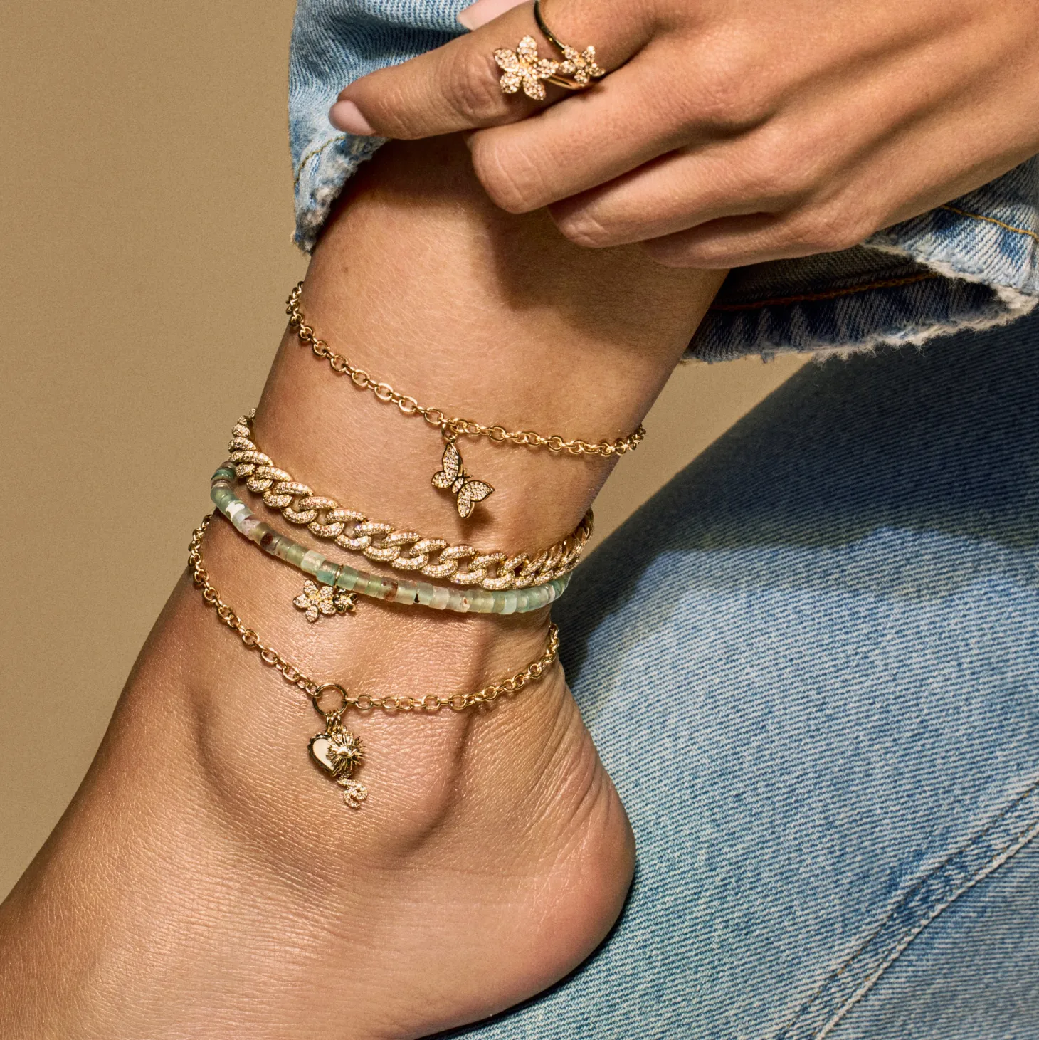 Gold & Diamond Love & Protection Anklet
