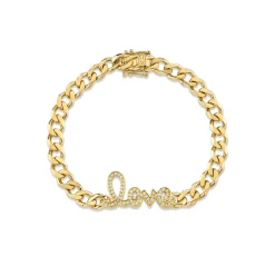 Gold & Diamond Love Curb Link Bracelet