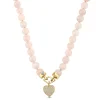 Gold & Diamond Love Rose Quartz Beaded Necklace
