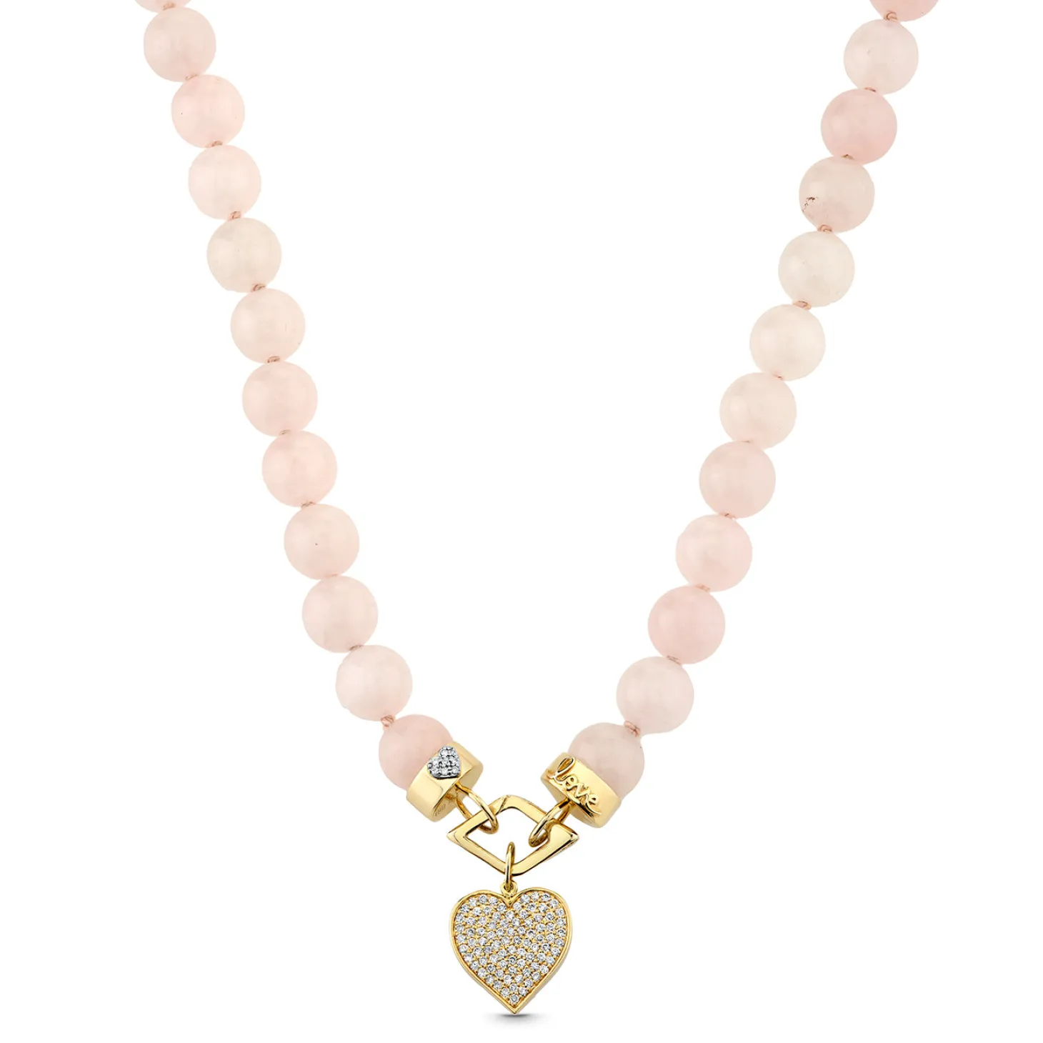 Gold & Diamond Love Rose Quartz Beaded Necklace