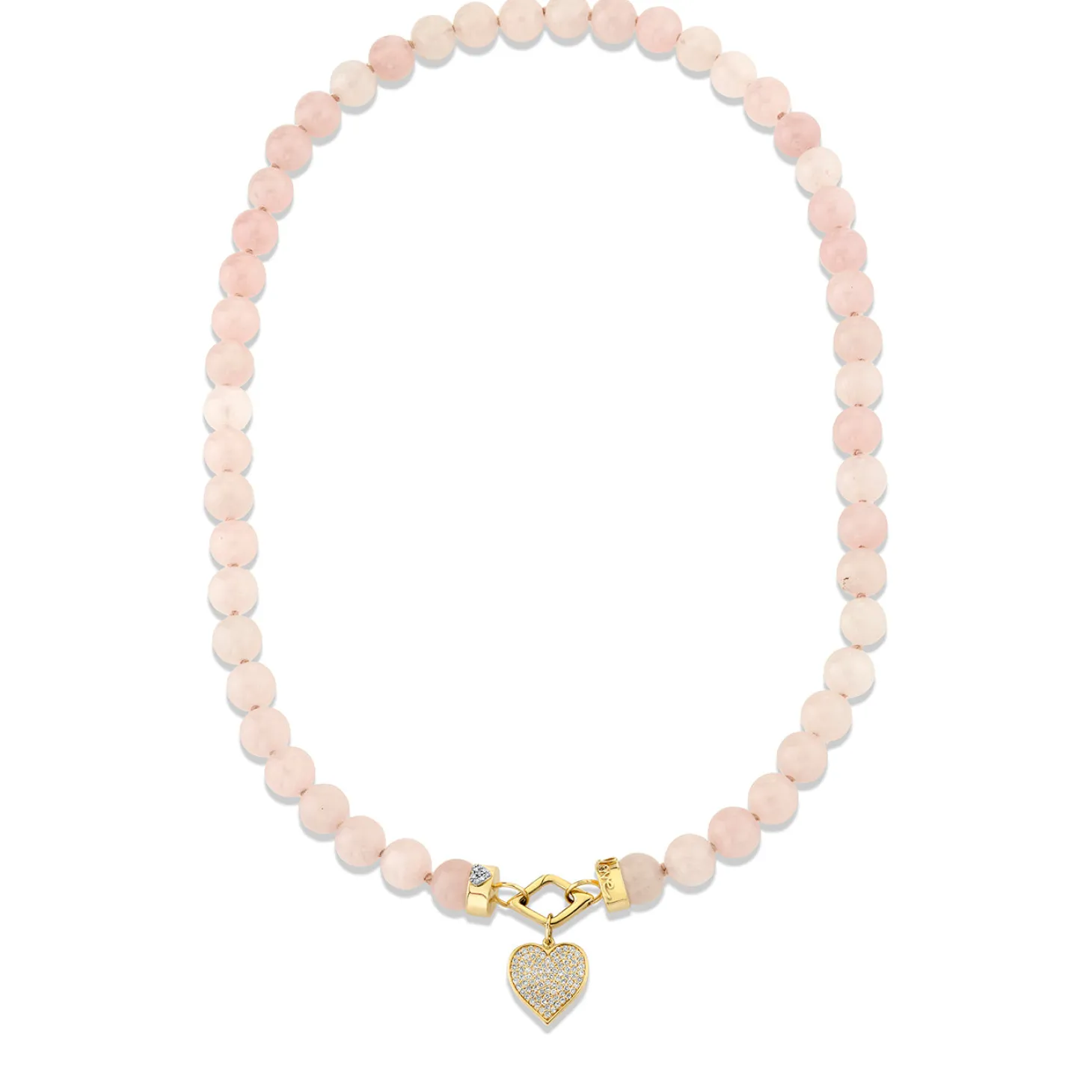 Gold & Diamond Love Rose Quartz Beaded Necklace