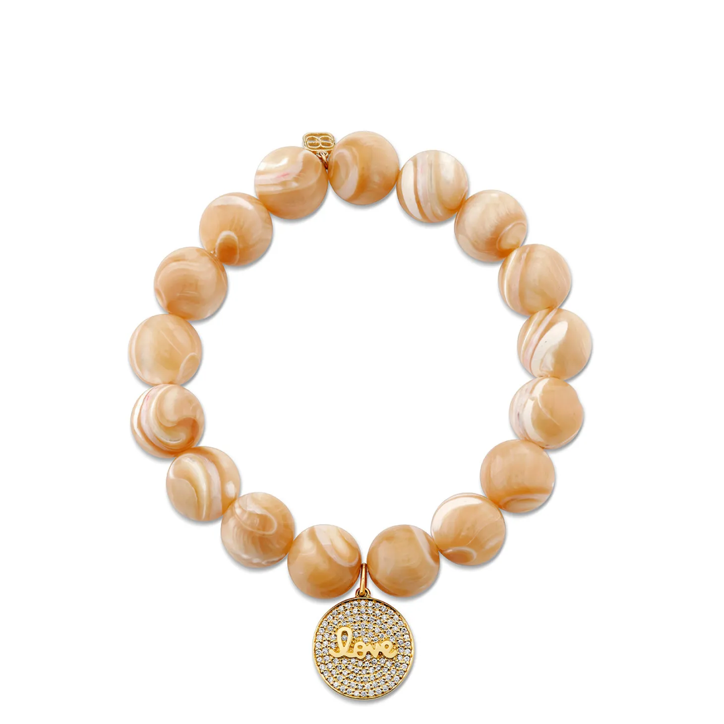 Gold & Diamond Love Script Pave Medallion on Mother of Pearl