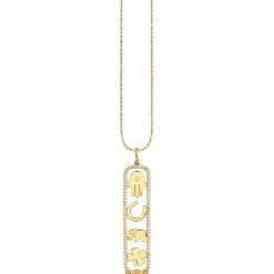 Gold & Diamond Luck and Protection Long Cartouche Charm
