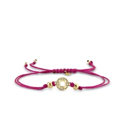 Gold & Diamond Lucky Coin Cord on Raspberry Cord Bracelet