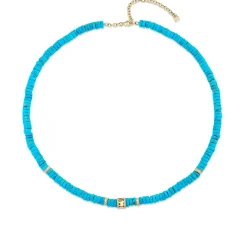 Gold & Diamond Lucky Icon Rondelle Turquoise Heishi Necklace