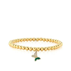 Gold & Diamond Malachite Inlay Butterfly on Gold Beads