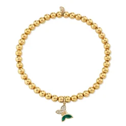 Gold & Diamond Malachite Inlay Butterfly on Gold Beads