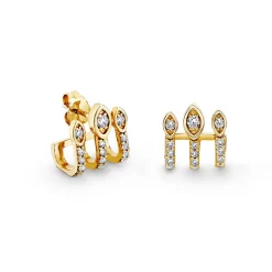 Gold & Diamond Marquise Eye Triple Bar Stud