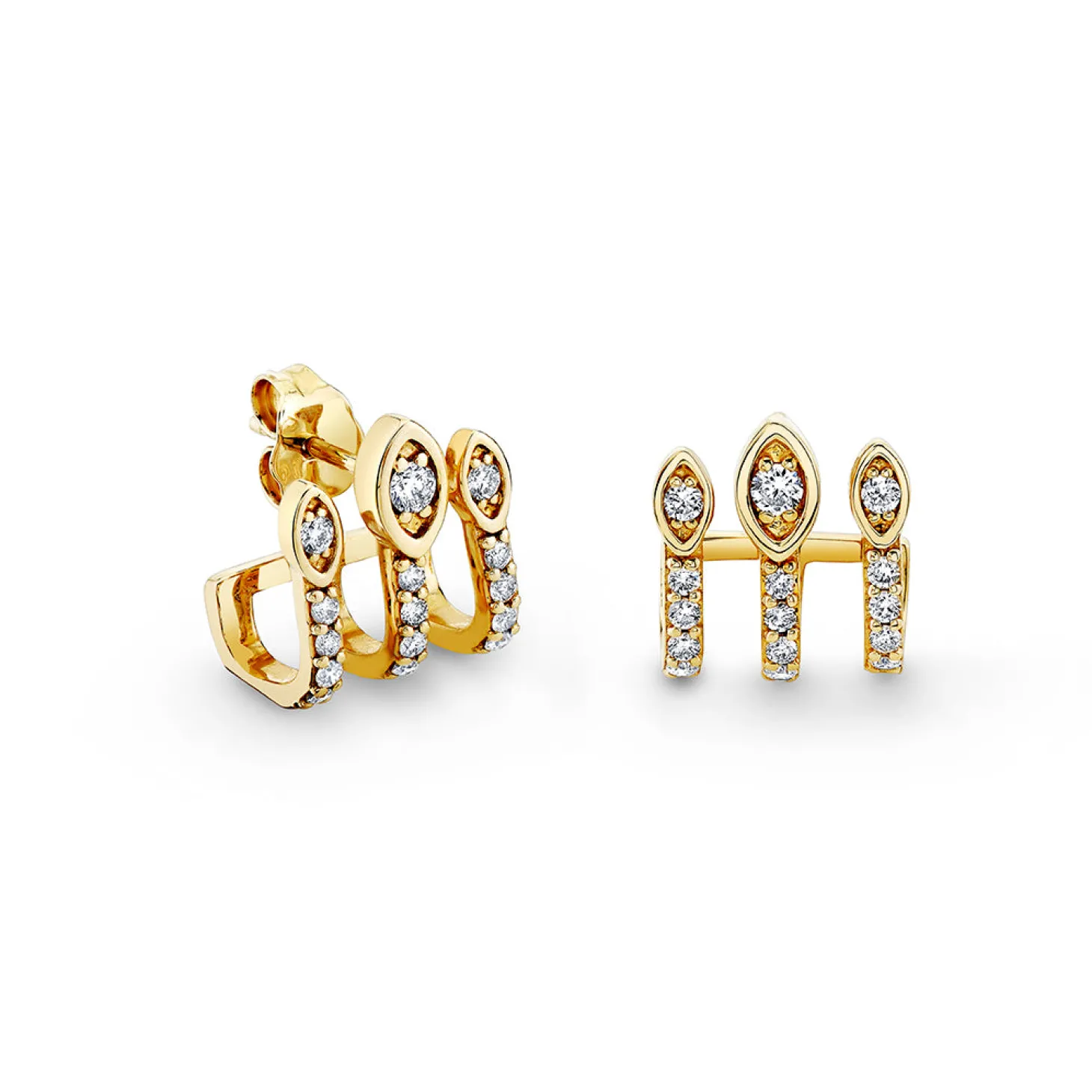 Gold & Diamond Marquise Eye Triple Bar Stud