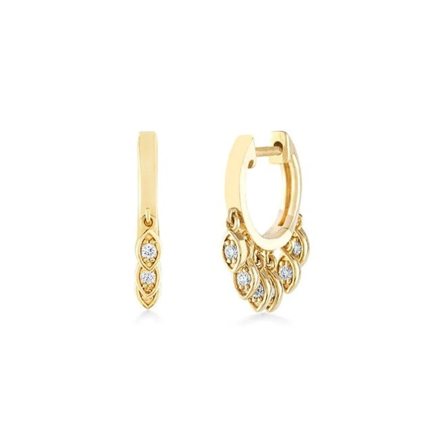 Gold & Diamond Marquise Eye Fringe Huggies
