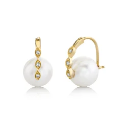 Gold & Diamond Marquise Eye Pearl Earrings