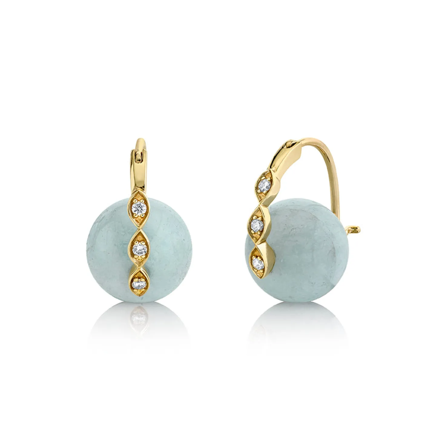 Gold & Diamond Marquise Eye Aquamarine Earrings